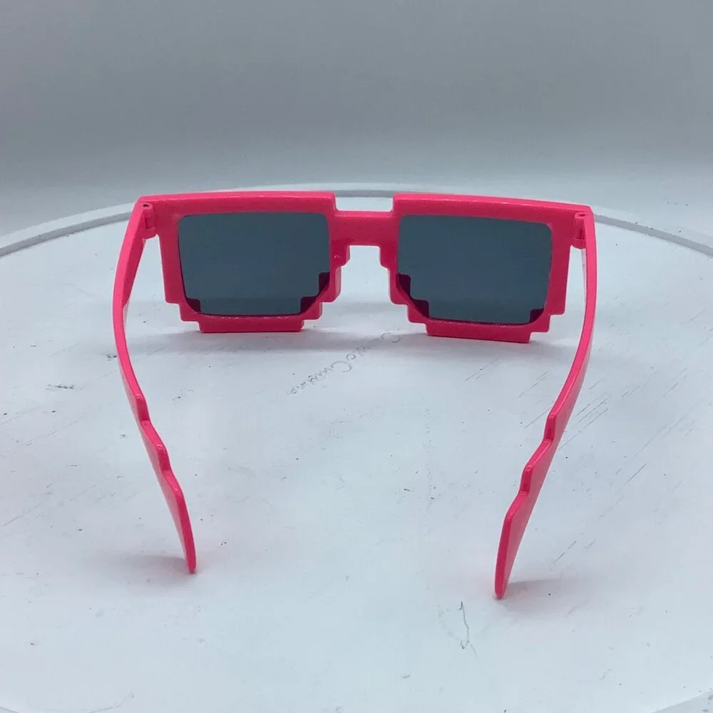 Pixelated Blocky Sunglasses 8-Bit Style Pink Frame Black Lenses Retro Gamer OS